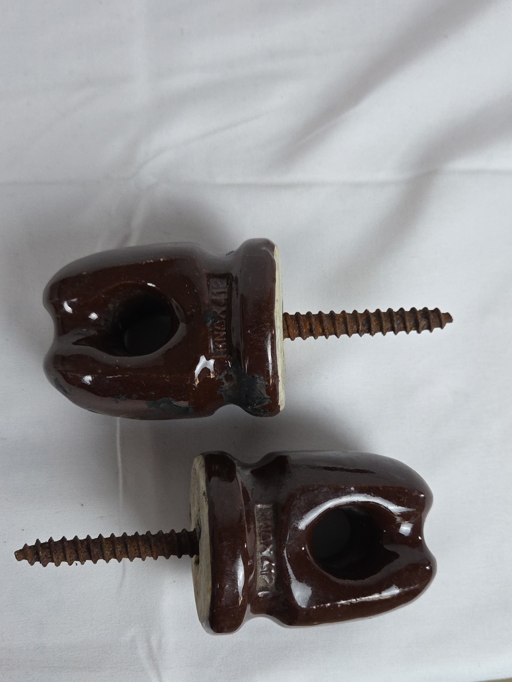 Brown Ceramic Wire Insulator with Screw Mount - Pair